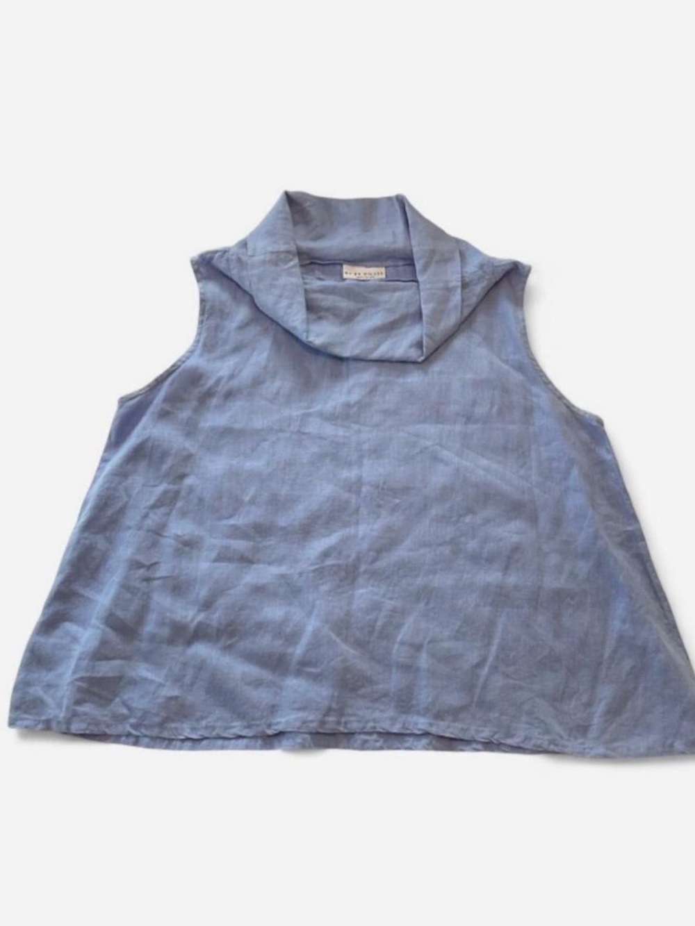 Bryn Walker Women’s XL Blue 100% Linen Cowl Neck Sleeveless Tunic Top USA
